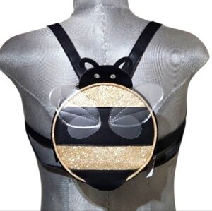 Bath & Body Works Black & Gold Bumble Bee Mini Zippered Backpack/Cosmetic Bag